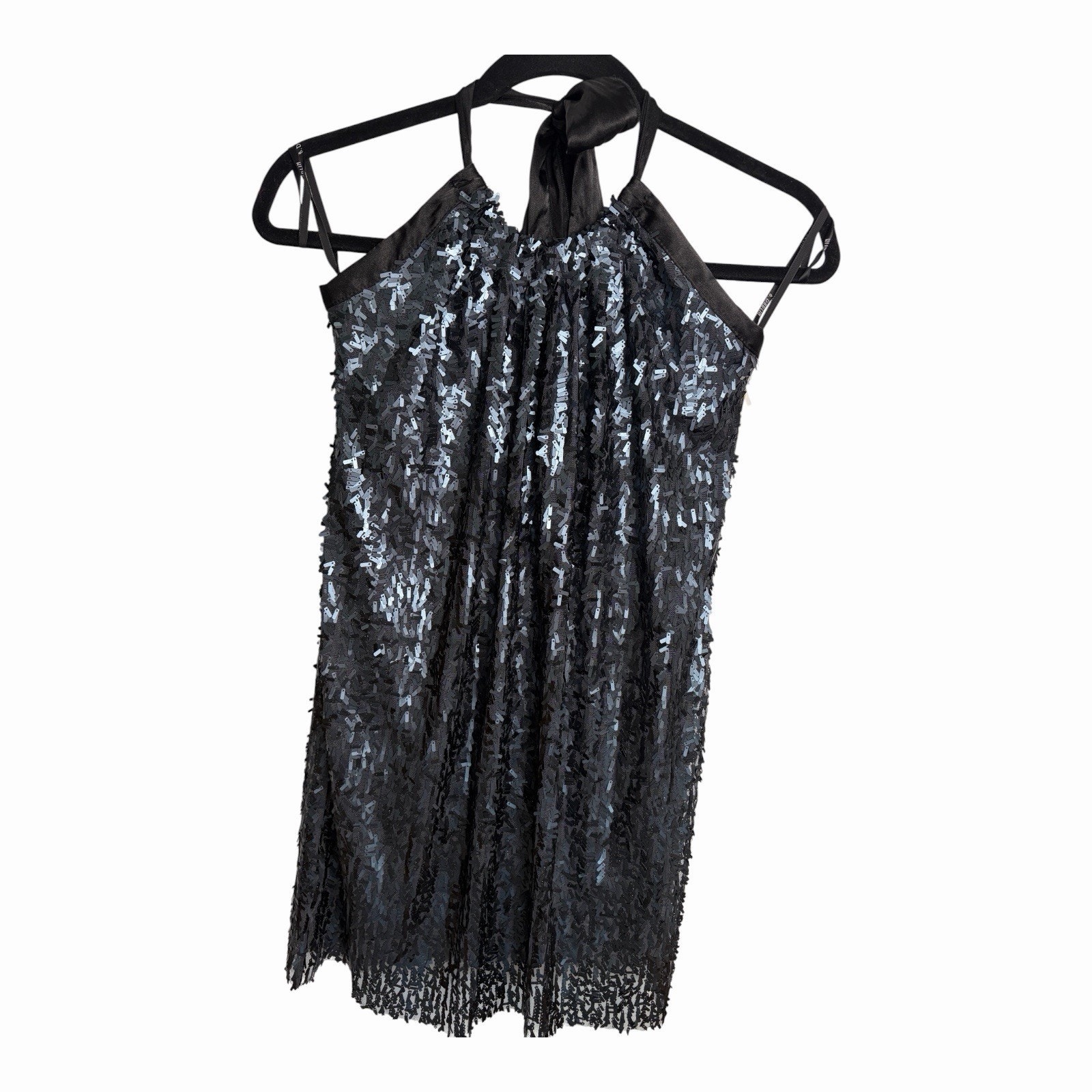 B Darlin Black Sequin Halter Dress Size 7/8 Sleeveless Mini Cocktail Juniors Fit